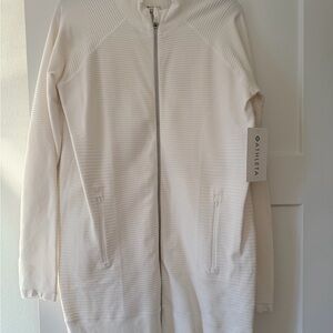 Athleta Cream Ribbed Zip-Front Bomber Jacket